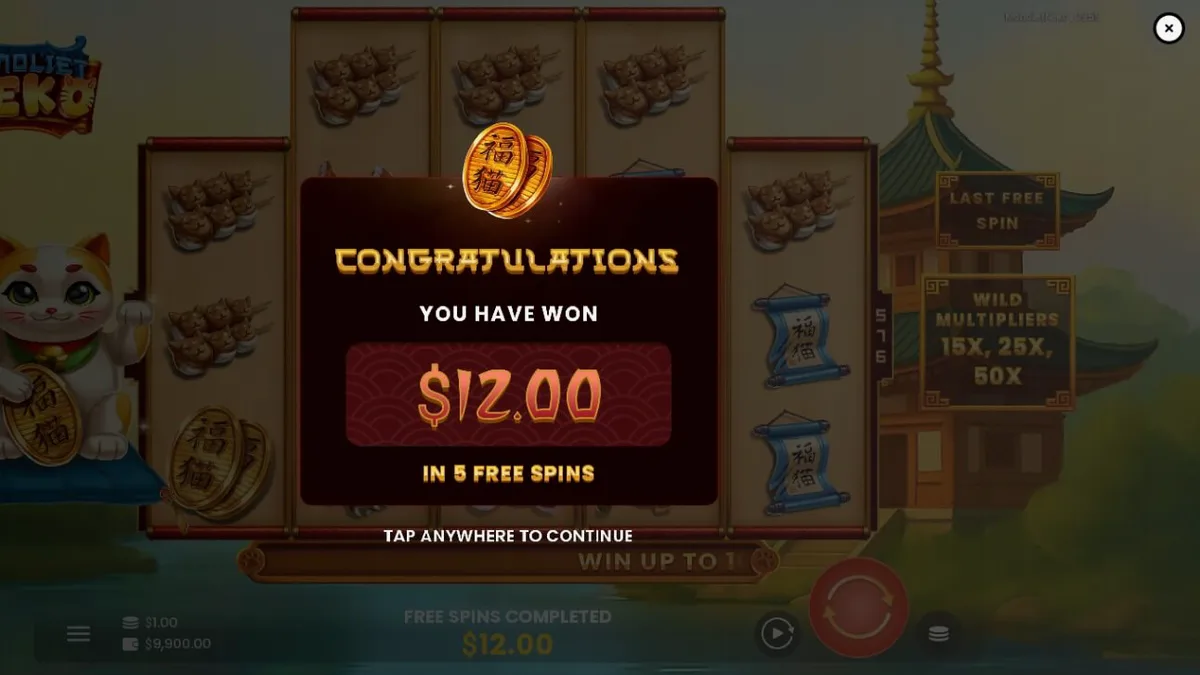 Monoliet Neko slot dengan tema Lucky Cat dan simbol keberuntungan Asia